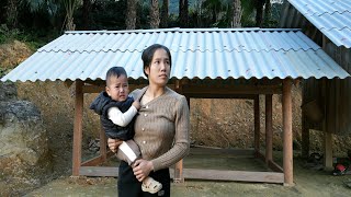 Single mother and baby build a new kitchen, using skillful hands to build a beautiful house