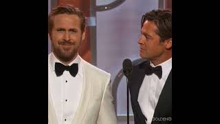 Ryan Gosling & Brad Pitt at the 2016 Golden Globes joking around