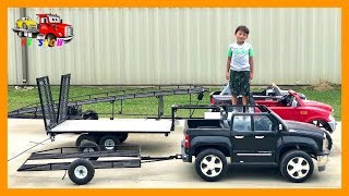 Kruz Playing With His Custom Built Trailers and Powered Ride On Trucks and Cars