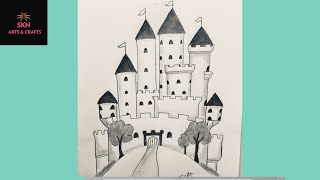 How to Draw Castle Pencil sketch step by step for kids|| SKN Arts & Crafts