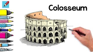How to draw the  Colosseum Real Easy - Step by Step with Easy - Spoken Instructions