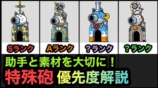 【にゃんこ大戦争】助手と素材を無駄にするな！どのにゃんこ砲を開発すべき？オトート開発隊「特殊砲」おすすめ優先度＆性能徹底解説。