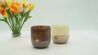 HAODEXIN 17oz Handmade Beige Glass Decorative Candle Jars