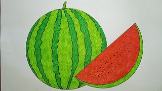 Cara Menggambar buah Semangka mudah | cara menggambar buah buahan