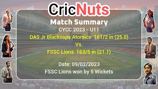 DAS Jr Blackcaps Atomics vs FSSC Lions - 09/02/2023 - CYCC 2023 - U11-CYCC 2023 - U11