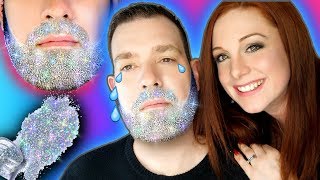 HOLO GLITTER BEARD -ING MY HUBBY USING NAIL PRODUCTS DIY! How to apply glitter to a beard- Christmas