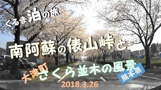 くるま泊の旅・南阿蘇の俵山峠と大津町桜並木の眺望・熊本県・プラドで車中泊