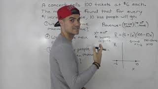 MCR3U - What Ticket Price Maximizes Revenue Quadratic Word Problem - Grade 11 Functions
