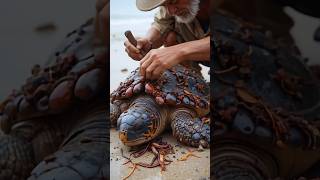 Fisherman removing barnacles from a loggerhead turtle🐢#turtle #turtlerescue #turtlelove #saveturtles