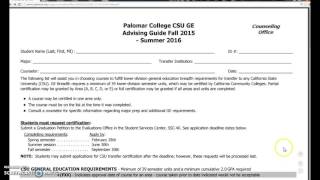 CSU General Education Requirements, Palomar College