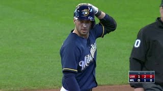 LAA@MIL: Braun hits his fifth double of the season