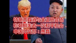 特朗普取消与金正恩会晤，称朝鲜失去一次和平机会，中国外交部：愚蠢