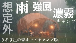 キャンプ 雨キャンプ 試練の焚き火 キャンプ飯｜コールマン パーティーシェードとツーリングドーム lx｜うるぎ星の森オートキャンプ場｜古屋名物手羽先