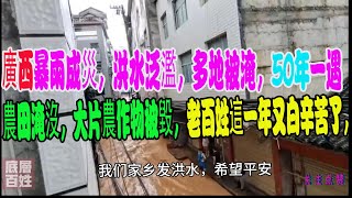 廣西暴雨成災，洪水泛濫，多地被淹，50年一遇，桂林柳州等市內嚴重內澇積水，街道門面全部被淹   農田淹沒，大片農作物被毀，老百姓這一年又白辛苦了，