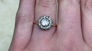 0.55ct Center Old European Cut Diamond Cluster Silver \u0026 Gold Engagement Ring -Lamego Ring-Hand Video