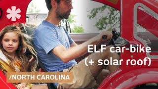 ELF solar car-bike for driver + 2 kids, equals 1800mpg