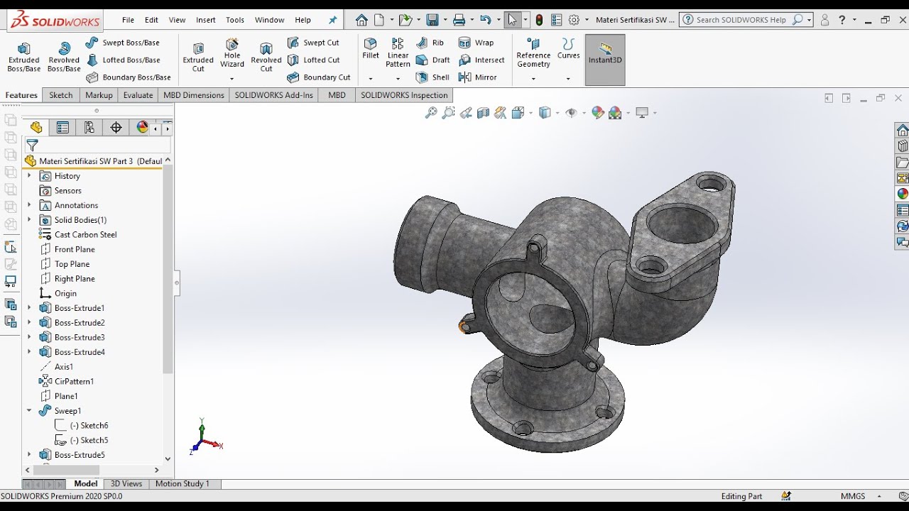 Solidworks 2020 - Soal Gambar Sertifikasi Solidworks Part 3 - YouTube