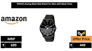 PIRASO Analog Black Dial Watch for Men with Black Chain