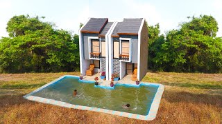 [Full] Build Most Beautiful Two-Story Mud Twin Villa And Old Swimming Pool Repair By Ancient Skills