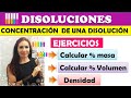 CONCENTRACIÓN PORCENTAJE EN VOLUMEN 🔶DISOLUCIONES 🔶EJERCICIOS🔶 Calcular % masa, % volumen