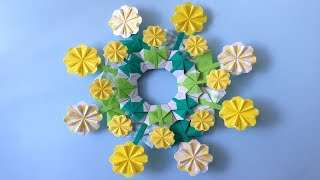 折り紙 たんぽぽの花 リースの折り方 Origami Flower Dandelion Wreath tutorial（niceno1）