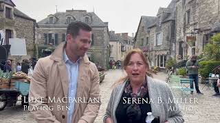 Luke Macfarlane with Serena B. Miller on the set of Moriah's Lighthouse