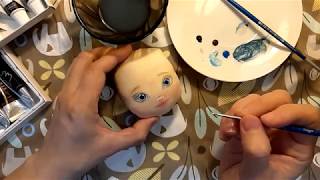 Кукла с голубыми глазами. Как нарисовать глаза кукле. How to draw a textile doll's eyes.