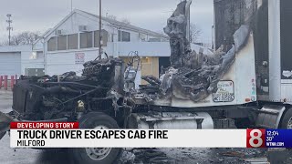 Driver makes it out of tractor-trailer fire at truck stop in Milford