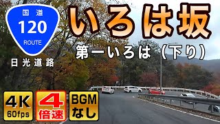 【4倍速 / 第一いろは坂】紅葉シーズンのいろは坂（下り方面）