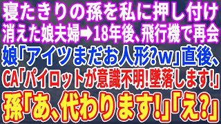 【スカッと】寝たきりの孫を私に押し付け蒸発した娘夫婦→18年後、飛行機で遭遇すると「アイツ、まだ人形？ｗ」直後、慌てたCAが「パイロットが意識不明で墜落します！」孫「俺が変わります」「え？」【修羅場】