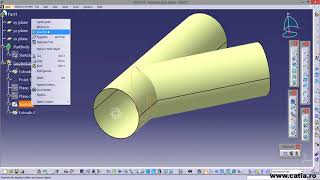 Intersection of two pipes with cut and fillet in CATIA v5 surfaces