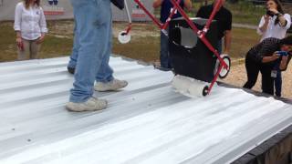 Acrylic roof coating application with profile roller