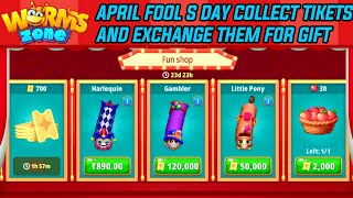 WORMS ZONE IO NEW UPDATE 2023 APRIL FOOL,S DAY COLLECT TIKETS AND EXCHANGE THEM FOR GIFT...