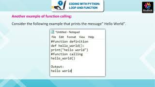 STUHUB ROBO COMPUTER CLASS 8 CHAPTER 7 CODING WITH PYTHON LOOP AND FUNCTION