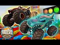 Hot Wheels Monster Trucks Compete at the Mega Mountain Challenge 🏆 + More Cartoons For Kids