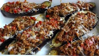 Lamb Mince stuffed Aubergines How to cook video recipe