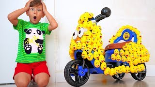 Senya and his Friend pretend Play and do not SHARE Mini bike