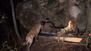 Excavated a natural cliff shelter on the mountain slope. Survival ideas for emergency situation!