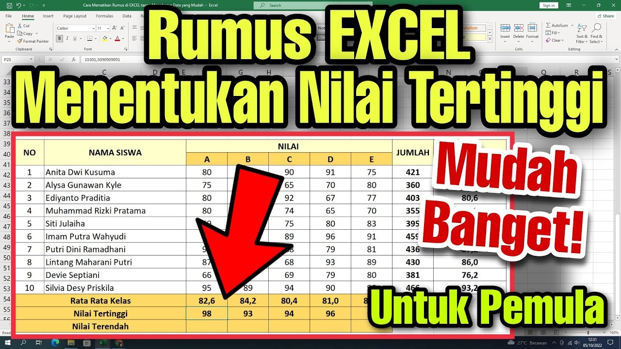 Rumus EXCEL Cara Menentukan Nilai Tertinggi Dengan Mudah - YouTube