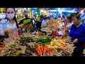 Popular Delicious Meat Skewers, Hot Pork, Meatballs, Snacks at BKK Market - Cambodian Street Food