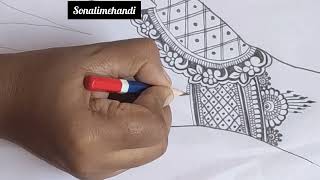 bridal mehandi for front hand // pencilart #sonalimehandi