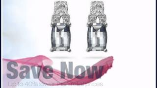 0.04 Cts Diamond and 7x5 mm Aquamarine Antique Filigree Earrings in 14K White Gold - Mysolitaire.com