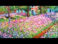 🖼️ irises in monet s garden landscape by claude monet live painting relaxing nature sounds