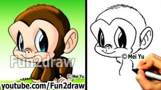 Chimpanzee - How to Draw a Monkey - Draw Animals - Cute Art - Fun2draw | Online Art Lessons