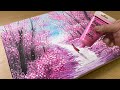 Painting Brilliant Pink Forest / Acrylic Painting Techniques / How to Draw Little Red Riding Hood