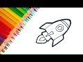 How to Draw Easy Rocket Spaceship | Step by Step Drawing and Coloring for Kids and Toddlers