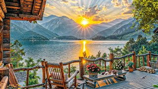 Spring Morning on the Wooden Porch by the Lake 🌸 the Soothing Sound of Lake Waves, Birdsong, Piano