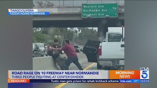 Apparent road rage brawl on busy Los Angeles freeway caught on video