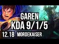 GAREN vs MORDE (TOP) | 9/1/5, 300+ games, Dominating | EUW Master | 12.18