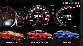 Nissan GTR 🆚️ Audi R8 V10 Plus 🆚️ BMW M8 | 0-300kph Acceleration 🔥🔥